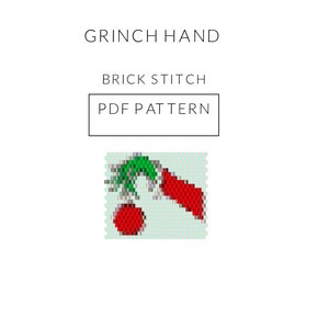 Op Grinch geïnspireerd handkralenpatroon | Kerststeensteek- of peyotekaart | Kralenontwerp voor de feestdagen | Pdf-kralenpatroon downloaden