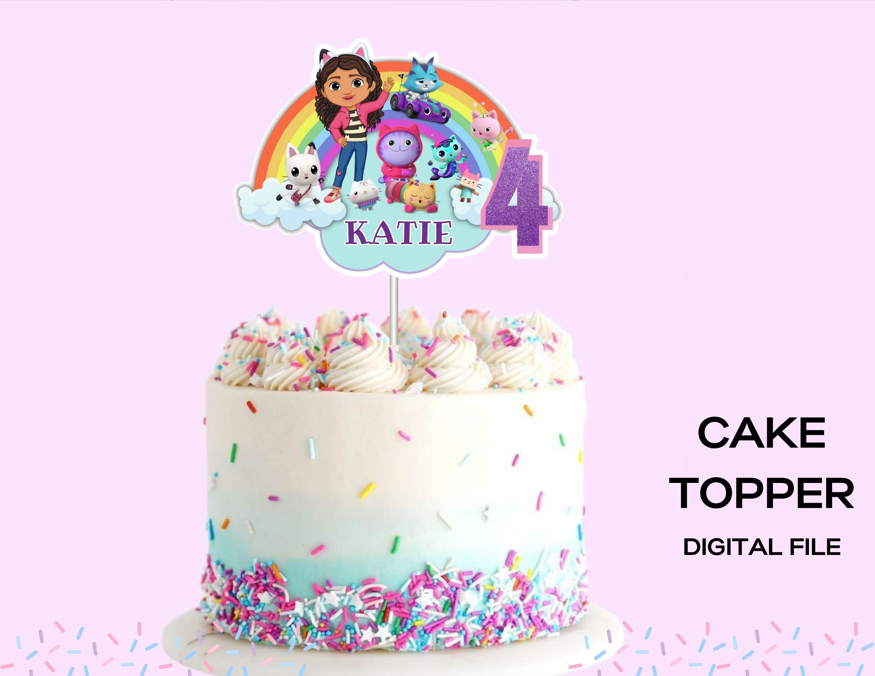 Maison de poupée de Gabby Fondant Cake topper, mercat, boîte bébé, cakey,  dj catnip, catrat, gâteau de maison de poupée de gabby, fête d'anniversaire  de gabby, pâtisserie -  France