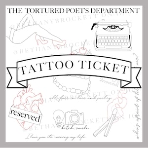 The Tortured Poet's Abteilung Swiftie Tattoo Flash Ticket - Tattoo Pass - Tattoo Ticket - Swiftie Tattoo Design - TTPD