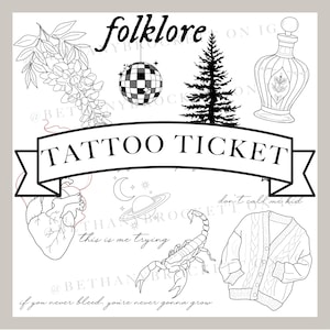 Folklore Swiftie Tattoo Flash Ticket - Tattoo Pass - Tattoo Ticket - Swiftie Tattoo Design