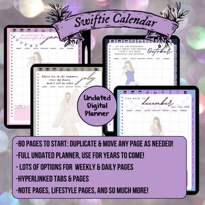 Undated Vertical Swiftie Digital Planner - 75+ pages - Eras Digital Planner - Instant Download
