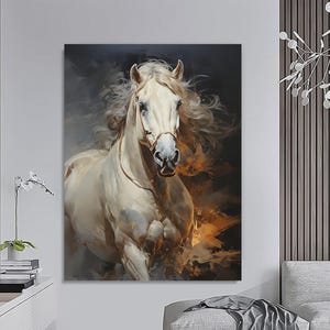 White Horse Wall Art – Elegant Horse Canvas or Poster Print, Minimalist Animal Decor, Equestrian Gift, Ready to Hang