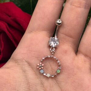 Flower Belly Ring/ Gold Navel Ring/ Dangly Belly Ring/ Surgical Steel Belly Ring/ Body Jewelry / Sparkly Belly Button Piercing/ Navel Ring