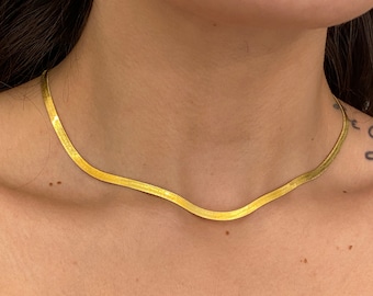 Collar de cadena de latón dorado: collar brillante en capas, 16 pulgadas