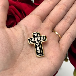 Jesus Saves Cross Enamel Pin, Christian Lapel Pin, Faith-Inspired Badge, Religious Accessories, Inspirational Gift for Believers