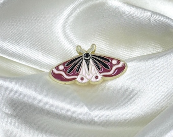 Mystic Moth Enamel Pin: Burgundy, Black, and Pearl Lapel Pin