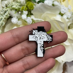 Cross Pin / Jesus Pin / Jesus on Cross Pin / Communion Gift / Black and White Cross Pin / Religious Pin / Confirmation Gift / Christian Pins