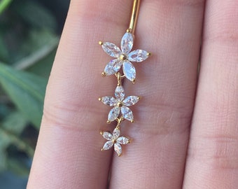 Flower Belly Ring/ 14k Gold Belly Ring/Dangly Flower Ring/Sparkly Body Jewelry/ Flower Belly Piercing/ Dangly Belly Piercing/ Flower Ring