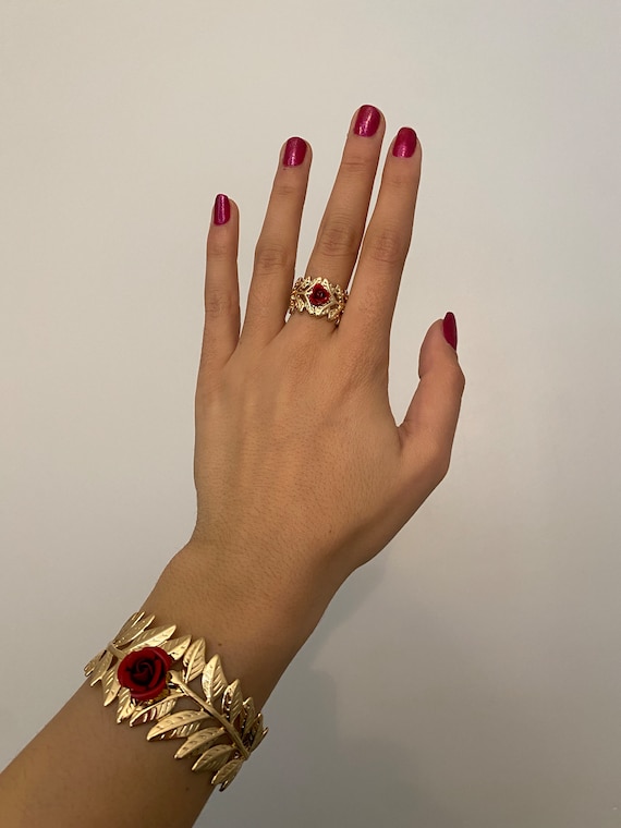 Buy Rose Ring and Bracelet Set Rose Leaf Gold Jewelry Set