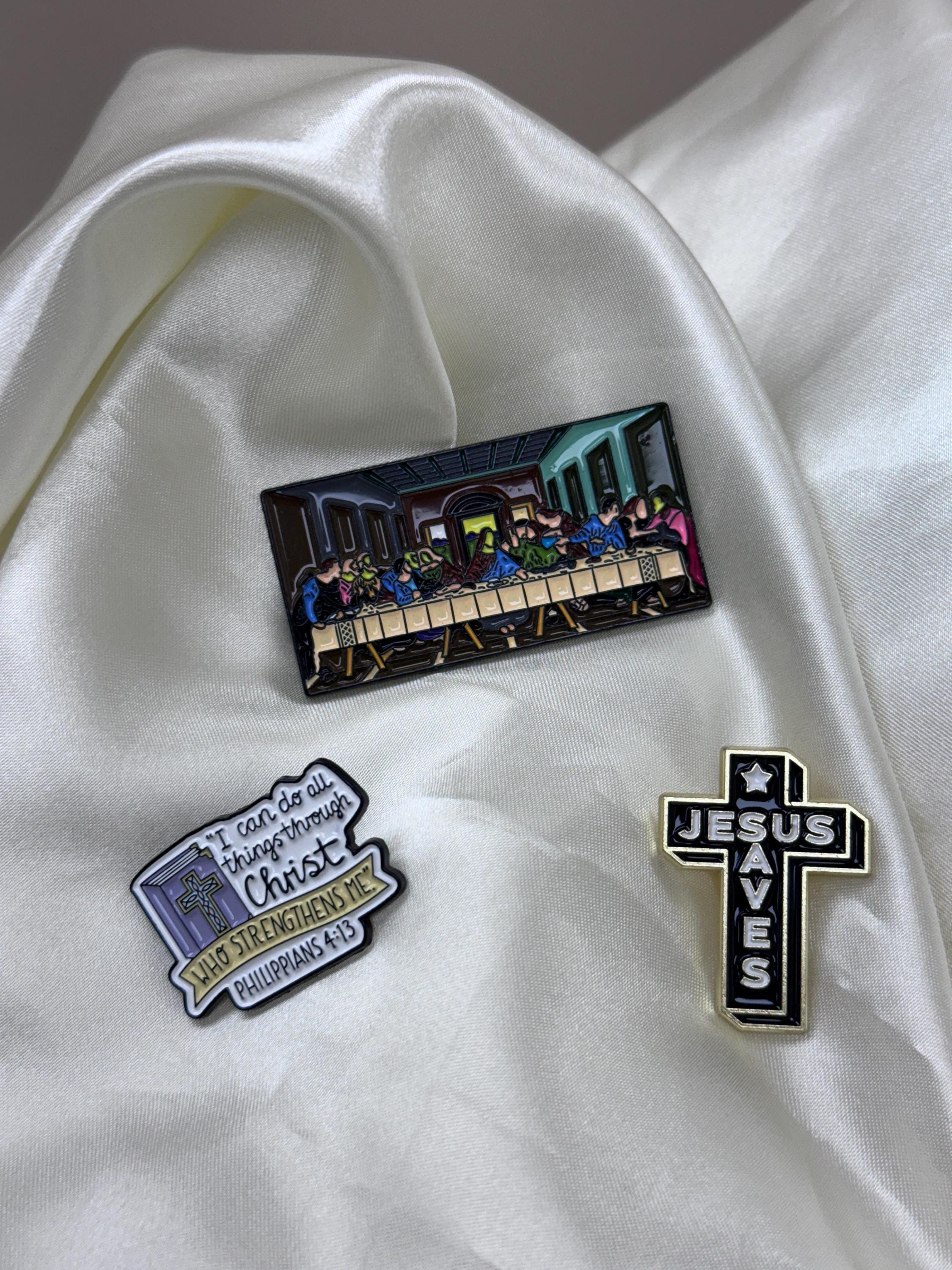 Christian Faith Pin Set – 3 Inspirational Enamel Pins: Jesus Saves ...