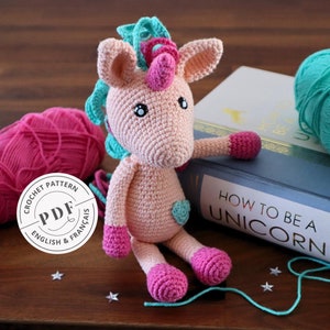 UNICORN crochet pattern. DIY doll. PDF tutorial, Amigurumi unicorn pattern. Language: French and English