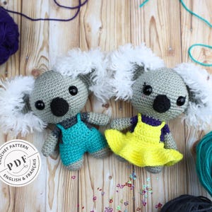 Koala crochet PATTERN. DIY doll in boy and girl version. PDF tutorial, Amigurumi pattern. Language: French and English
