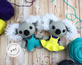 Koala-Häkelmuster. DIY-Puppe in Jungen- und Mädchenversion. PDF-Tutorial, Amigurumi-Muster. Sprache: Französisch und Englisch