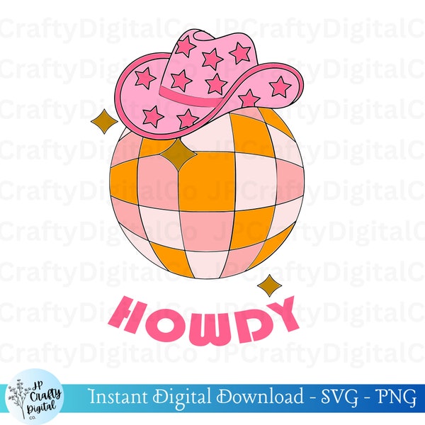 Disco Ball Svg, Howdy Dico Ball Svg, Png, Pink Mirror Ball Svg, Cut files for digital designs, Sparkling Design, Joyful Creations