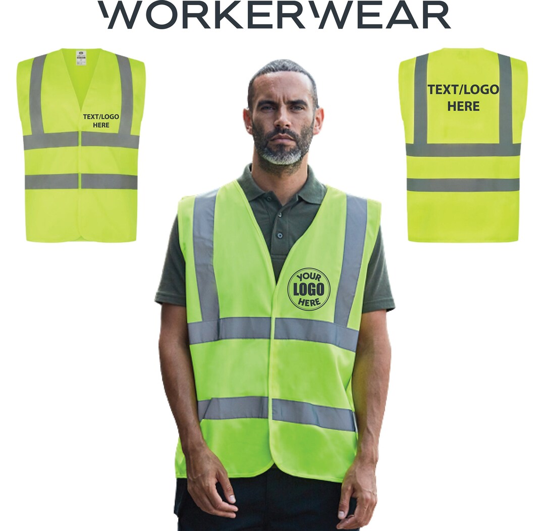 Personalised Hi Vis Vest Waistcoat Custom Printed Logo Text PPE Safety ...