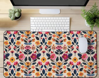 Scandinavian Floral Faux Embroidered Desk Mat Floral Desk Pad Desk Pad Floral Mouse Pad Floral Gaming Desk Mat Floral Gift Office Decor