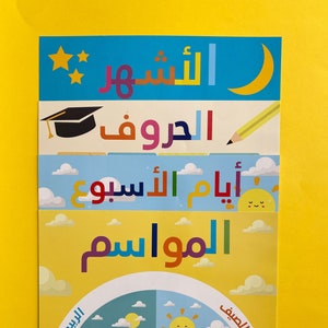 مجموعة اللوحات للأطفال (الحروف - أيام الأسبوع - شهور السنة - الفصول الأربعة) - Wall posters set for children in Arabic