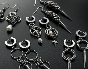 Handmade | Chainmail | Stainless Steel Earrings | Natural Pearls | Castlecore | Punk