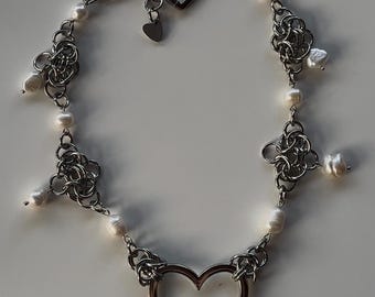 Heart necklace | Stainless steel Jewelry | natural Pearls | Waterproof jewelry