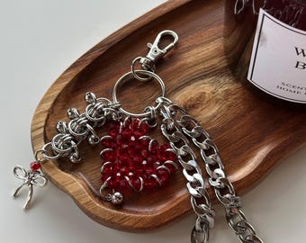 Handmade Beaded Heart Keychain – Stainless Steel Chainmail Valentine's Gift