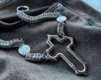 Handmade Cross Necklace | Castlecore | Chainmail | Stainless steel | Waterproof