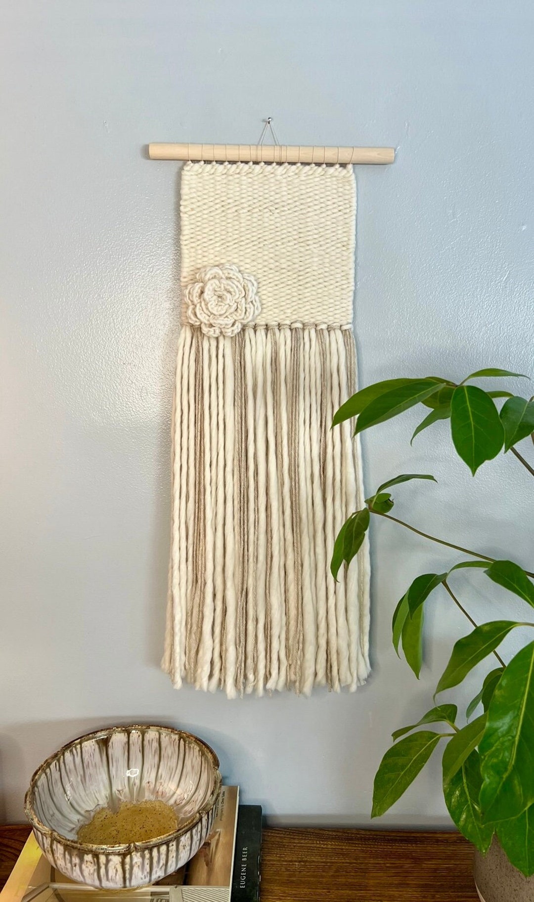 Small Cream Minimalist Handwoven Wall Hanging Woven Wall Decor Weaving