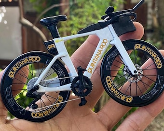 Quintana Roo XPR - Miniature Replica Handmade Bicycle - Cyclist Gift with Display Case - WHITE