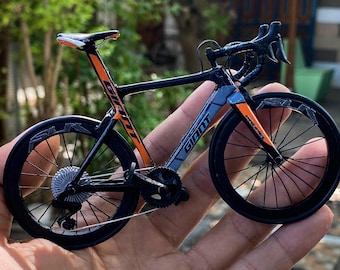 Giant Propel - Miniature Replica Handmade Bicycle - Cyclist Gift with Display Case - ORANGE BLUE BLACK