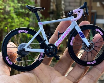 Colnago V5RS - Miniature Replica Handmade Bicycle - Cyclist Gift with Display Case - WHITE PINK