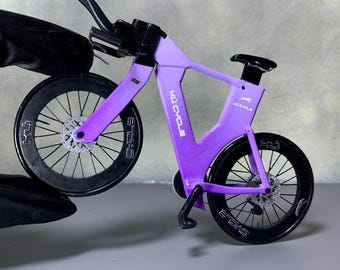 KU Cycle - Miniature Replica Handmade Bicycle - Cyclist Gift with Display Case - Purple