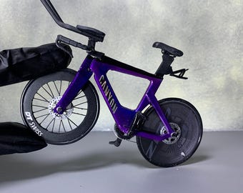 Canyon Speedmax - Miniature Replica Handmade Bicycle- Cyclist Gift with Display Case - Purple