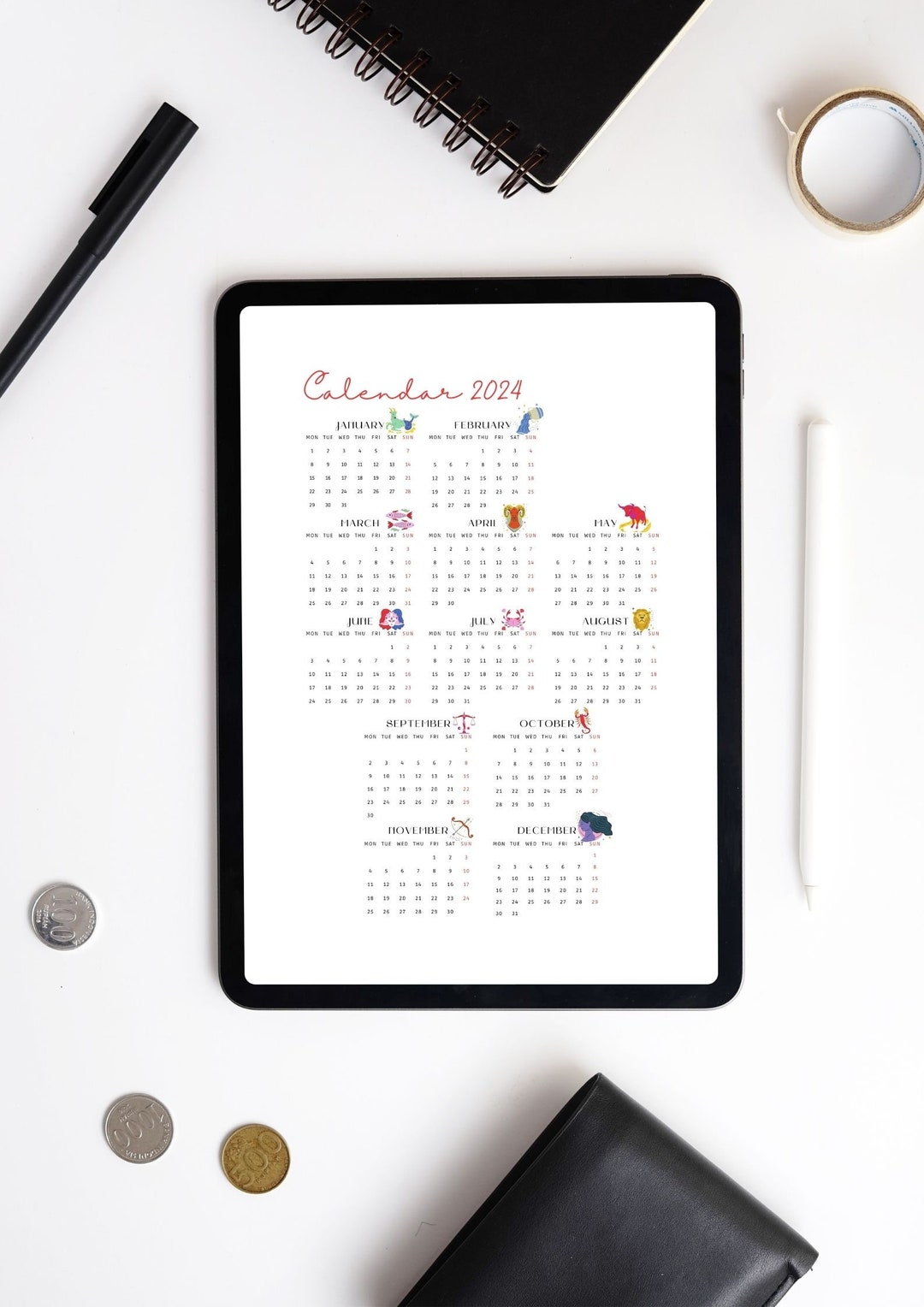 2024 Zodiac Signs Calendar Etsy