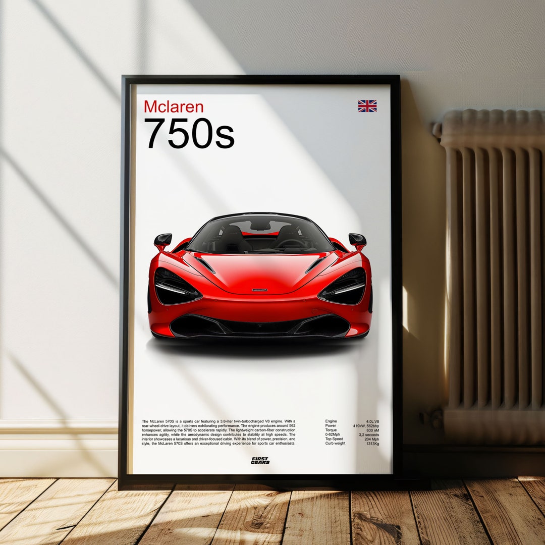 Mclaren 750S Poster, British Supercar Wall Art Print, Luxury Car Wall ...