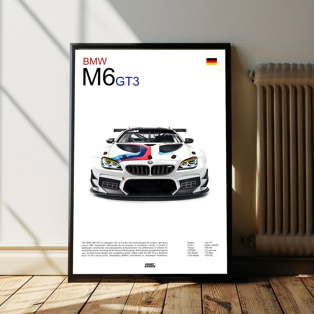 BMW M6 GT3 Poster, German Racecar Wall Art Print, Luxury Car Wall Art ...