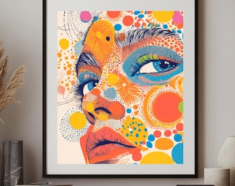 Impresión de arte pop de una mujer colorida: Decoración moderna para el hogar (descarga digital)