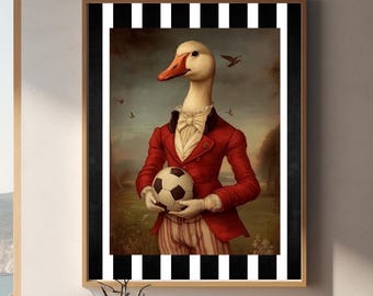 Whimsical Duck Soccer Art: Funny Animal Print (Digital Download)