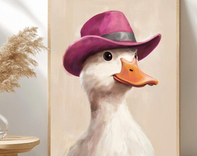 Silly Goose Print, Silly Goose Hats, Anthropomorphic Art Print, Whimsical Art Print-Download, Instant Download