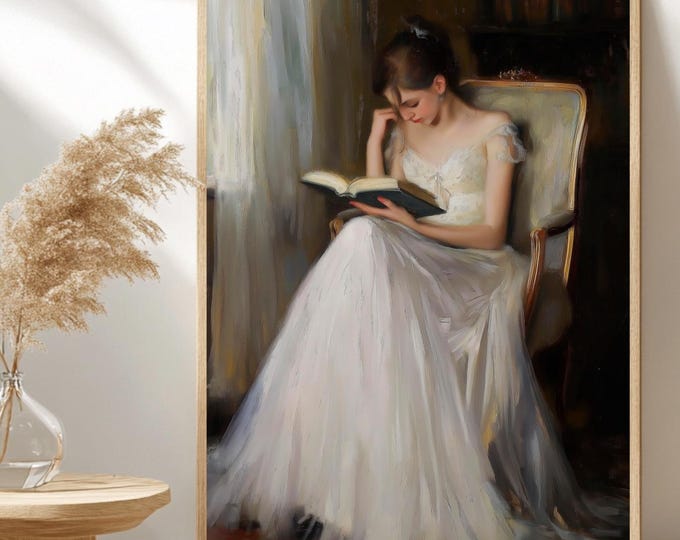 Vintage wall art, Elegant Woman Reading, Woman Poster, Instant Download Digital Prints