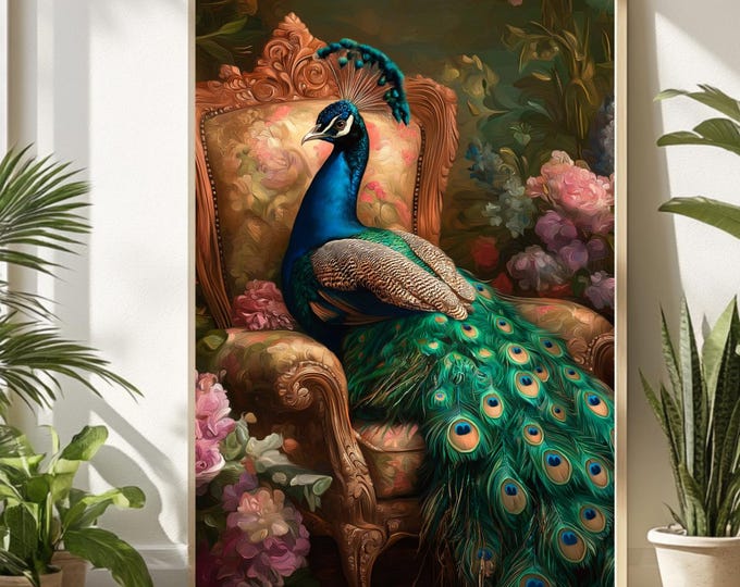 Peacock Digital Poster, Colored Feather Art, Fantasy Aesthetics Art, Luxurious Posters, Instant Download