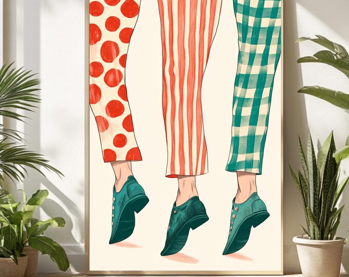Retro 50s Aesthetic Painting, Maximalist Art, Trendy Wall Art, Fashion Painting, Digital Download
