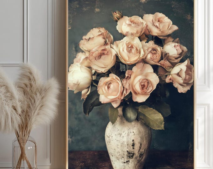 Spring Flower Decor, Vintage Floral Print, Moody Botanical Decor, Instant Download Prints