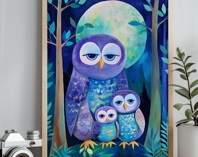 Warm Family Art, Cute Owl Illustrations, Animal Nursery Decor, Instant Download Digital Prints
