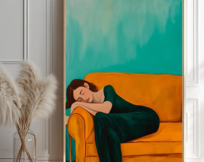Minimalist Interior Decorating, Sleeping woman Art, Resting Woman Art, Digital Prints