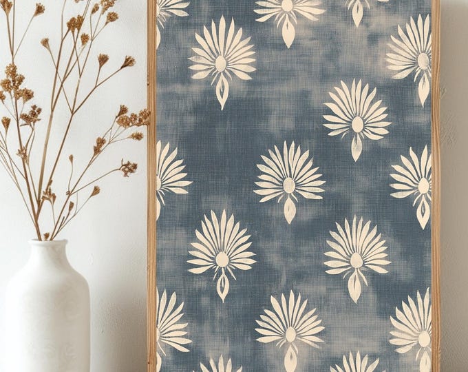 Antique Flower Pattern PRINTABLE Wall Art, Japanese Inspired Digital Art, Abstract Textile Design, Modern Boho Chic Wall