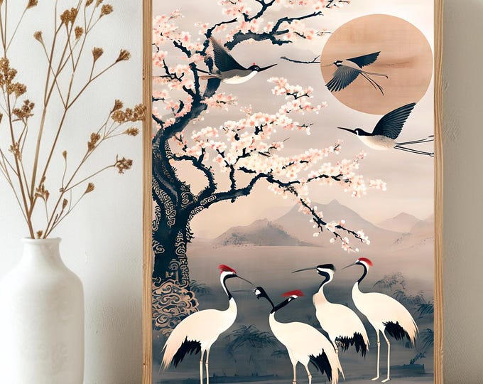 Japanese Wall-art-decor, Japanese Garden Landscape, Cherry Blossom Decor, Wall Decor