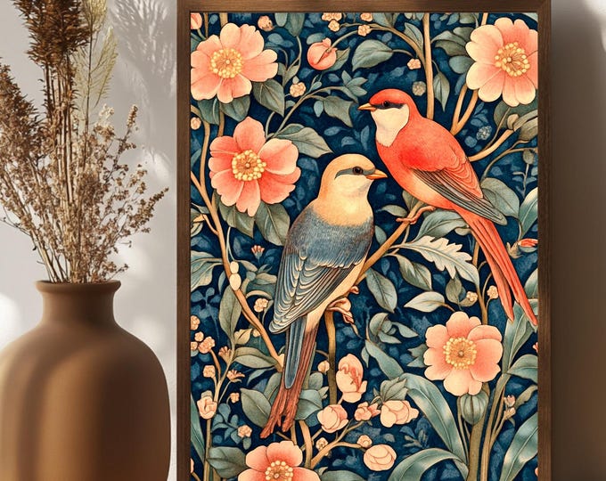Colorful Birds Illustration, Moody Wall Art, Bird Painting, Instant Download Digital Prints
