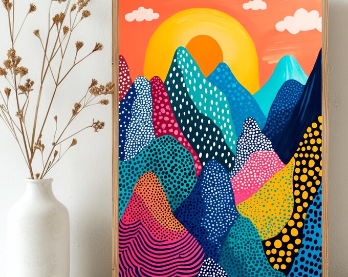 Abstract Mountain Art Downloadable, Colorful Wall Art, Digital Download