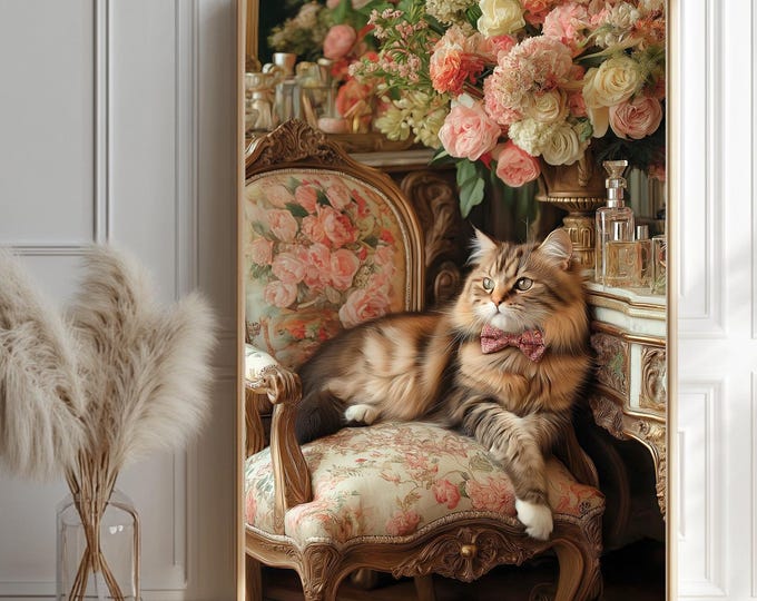 Cat Wall Art, Whimsical Cat Paint, Regal Animal Cat, Luxurious Posters, Instant Download, Digital Prints
