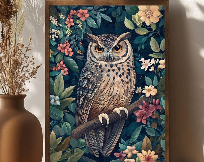 Fall Decor, Owl Art, Moody Wall Art, Bird Painting, Instant Download Digital Prints