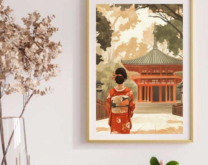 Japandi Wall Art Printable | Vintage Japanese Poster | Japanese Temple Print | Zen Decor Wall Art | Digital Download